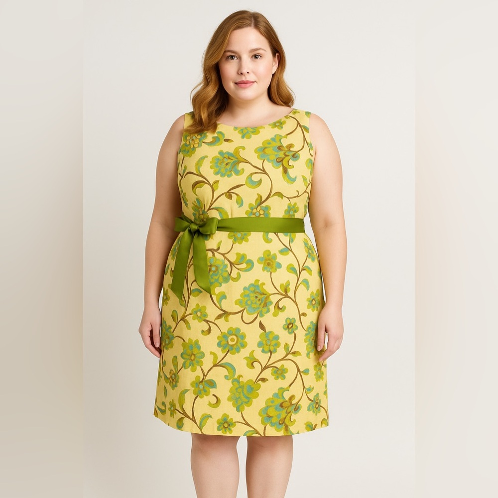 Jessica Howard yellow floral print tie waist‎ dress,  petite 14